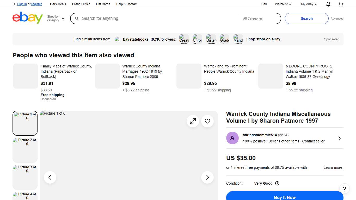 Warrick County Indiana Miscellaneous Volume I by Sharon Patmore 1997 | eBay